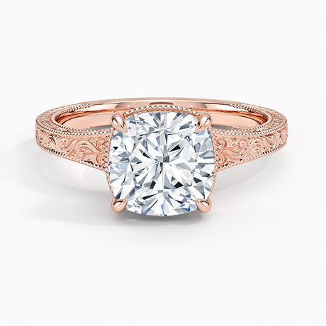 14K Rose Gold Tapered Elsie Engraved Solitaire Ring