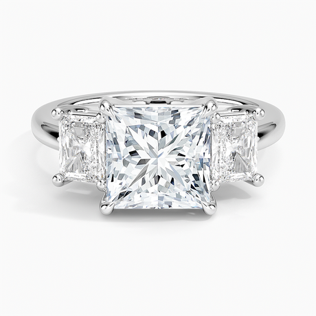 18K White Gold Luxe Helena Radiant-Cut Three Stone Diamond Ring