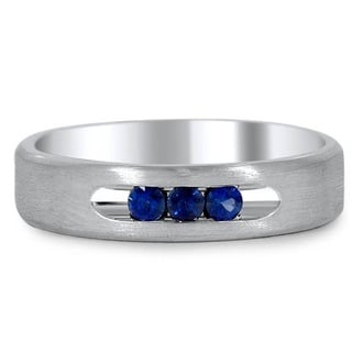 Custom Three Sapphire Matte Finish Men's Wedding Band