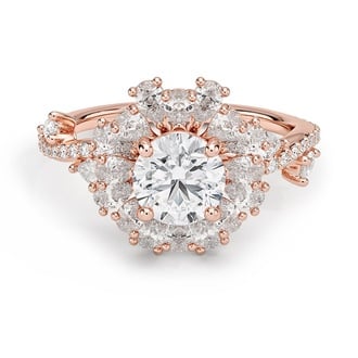 Custom Blooming Rose Halo Diamond Ring
