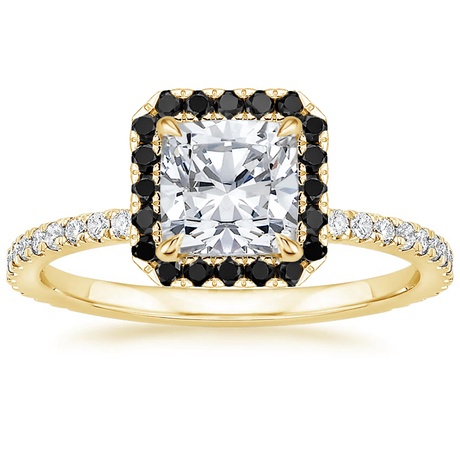 18K Yellow Gold Waverly Diamond Ring with Black Diamond Accents with Luxe Ballad Diamond Ring