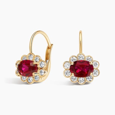 Elizabeth Taylor Lab Ruby and Lab Diamond Bezel Halo Drop Earrings