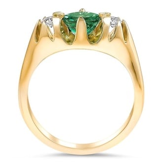 Custom Vintage Inspired Emerald and Diamond Three Stone Ring