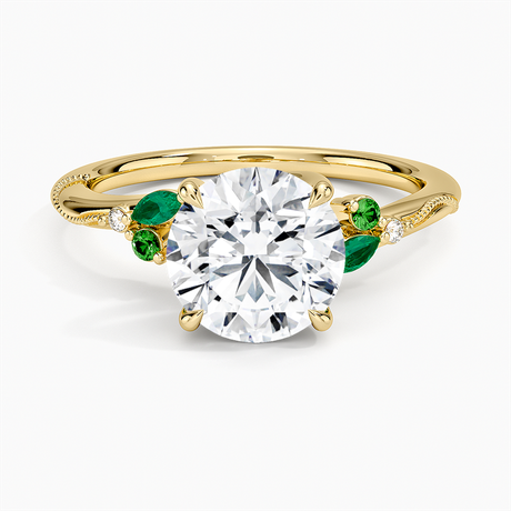 Camellia Milgrain Green Gemstone and Diamond Ring