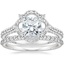 18K White Gold Fleur Halo Diamond Ring with Petite Shared Prong Diamond Ring (1/4 ct. tw.)