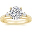 18K Yellow Gold Three Stone Floating Diamond Ring with Petite Comfort Fit Wedding Ring