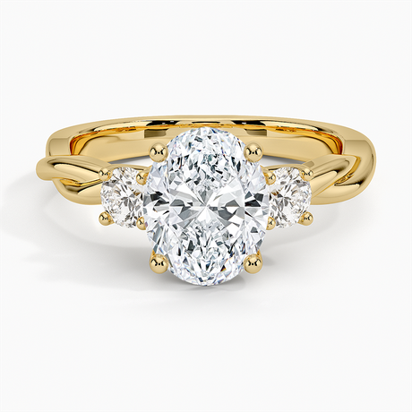 18K Yellow Gold Twisted Vine Three Stone Diamond Ring
