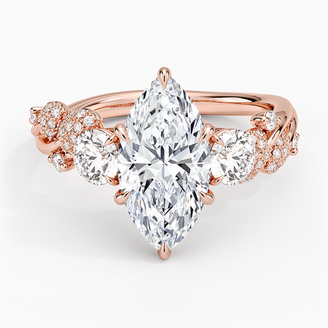 14K Rose Gold Canopy Three Stone Diamond Ring