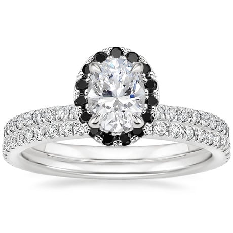 18K White Gold Waverly Diamond Ring with Black Diamond Accents with Luxe Ballad Diamond Ring