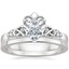 18K White Gold Celtic Claddagh Diamond Ring with Petite Quattro Wedding Ring