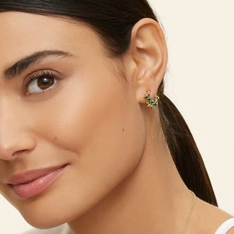 Floral Emerald and Diamond Hoop Earrings