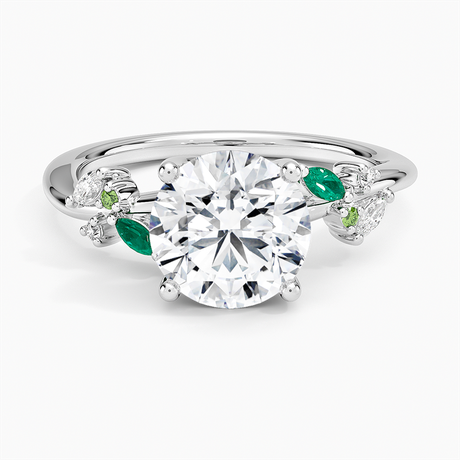 18K White Gold Arden Diamond Ring with Lab Emerald Accents