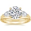 18K Yellow Gold Luxe Opera Three Stone Diamond Ring with Petite Curved Wedding Ring
