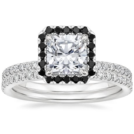 18K White Gold Waverly Diamond Ring with Black Diamond Accents with Luxe Ballad Diamond Ring