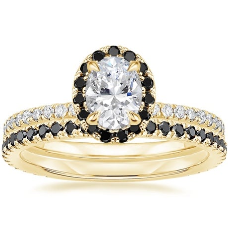 18K Yellow Gold Waverly Diamond Ring with Black Diamond Accents with Luxe Ballad Black Diamond Ring