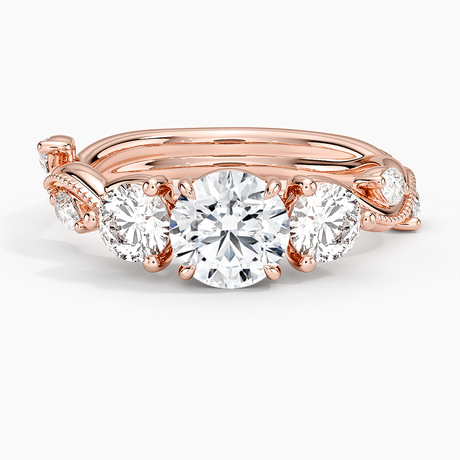 14K Rose Gold Vintage Secret Garden Three Stone Diamond Ring