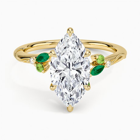 Camellia Milgrain Green Gemstone and Lab Diamond Ring
