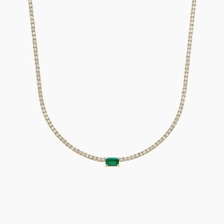 Lab Emerald and Lab Diamond Tennis Necklace