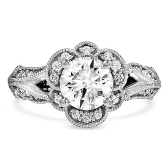 Custom Feathered Milgrain Halo Diamond Ring