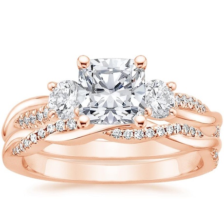 14K Rose Gold Three Stone Petite Twisted Vine Diamond Bridal Set (1/2 ct. tw.)