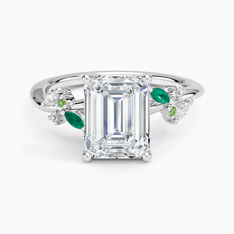 Platinum Arden Diamond Ring with Lab Emerald Accents