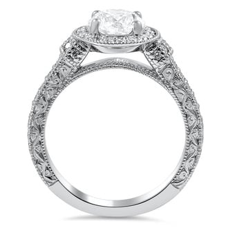 Custom Milgrained Halo with Diamond Wrapped Shoulders