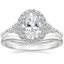 18K White Gold Nadia Halo Diamond Ring with Petite Curved Wedding Ring