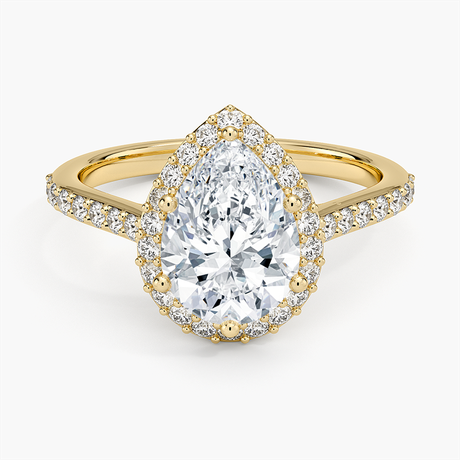 18K Yellow Gold Halo Diamond Ring with Side Stones (1/3 ct. tw.)