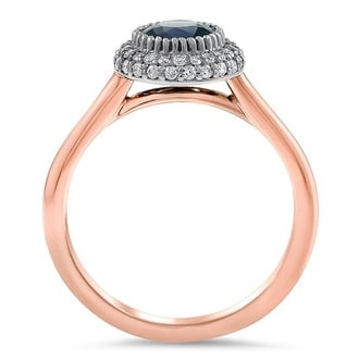 Custom Pave Two Tone Halo Sapphire and Diamond Ring