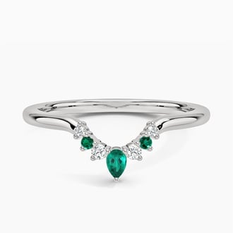 Lunette Lab Emerald and Diamond Contoured Ring in Platinum