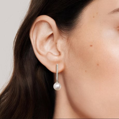 Freshwater Cultured Pearl and Diamond Bar Drop Earrings (1/5 ct. tw.)