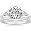 18K White Gold Luxe Trillion Cut Three Stone Diamond Ring with Petite Comfort Fit Wedding Ring