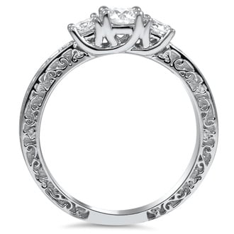 Custom Celtic Antique Scroll Three Stone Trellis Ring