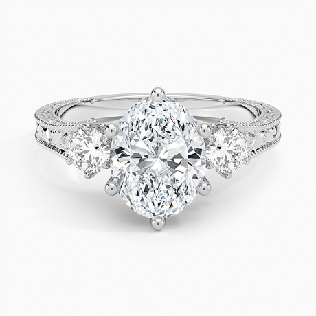14K White Gold Hudson Engraved Three Stone Diamond Ring (1/3 ct. tw.)