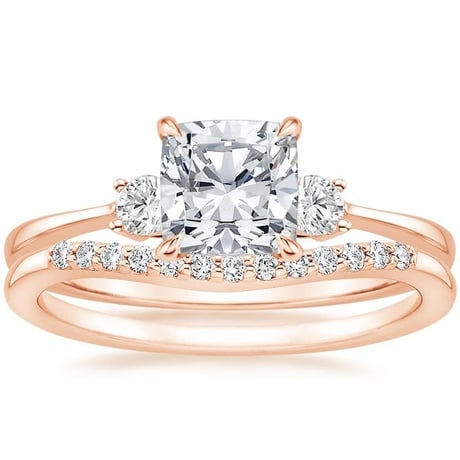 14K Rose Gold Selene Diamond Ring with Petite Curved Diamond Ring