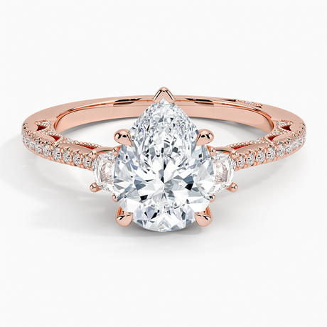 18K Rose Gold Tacori Lunetta Crescent Pavé Three Stone Diamond Ring