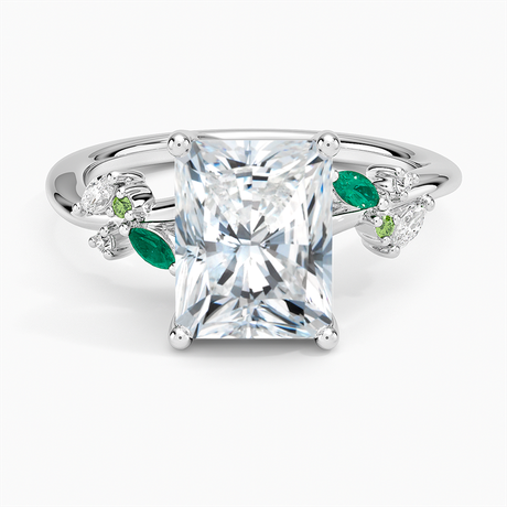 Platinum Arden Diamond Ring with Lab Emerald Accents