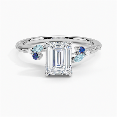 Lab Alexandrite and Aquamarine Accented Engagement Ring