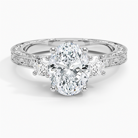 14K White Gold Antique Scroll Engraved Three Stone Diamond Ring (1/3 ct. tw.)