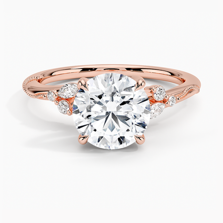 14K Rose Gold Camellia Milgrain Diamond Ring