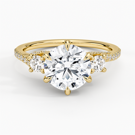 18K Yellow Gold Luxe Delilah Three Stone Pave Diamond Ring