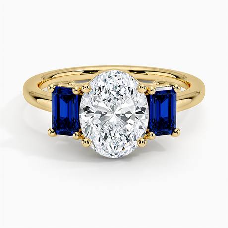 18K Yellow Gold Luxe Rhiannon Three Stone Sapphire Ring