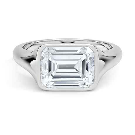 14K White Gold East-West Bezel Solitaire Signet Ring