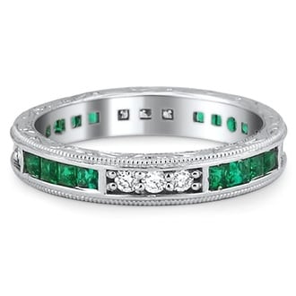 Custom Hand Engraved Emerald Band