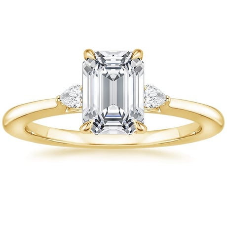 18K Yellow Gold Perfect Fit Three Stone Pear Diamond Ring with Luxe Ballad Diamond Ring