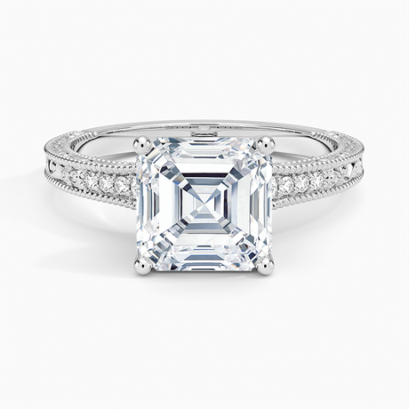 18K White Gold Hudson Engraved Diamond Ring