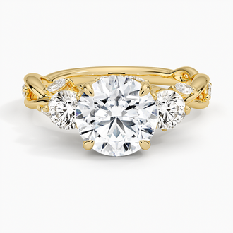 18K Yellow Gold Secret Garden Three Stone Diamond Engagement Ring