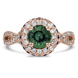 Custom Entwined Halo Sapphire and Diamond Ring