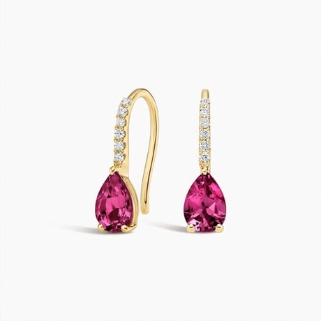 Pear Pink Tourmaline and Diamond Birthstone French Hook Earrings