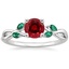 Platinum Willow Ring With Lab Emerald Accents, smalltop view